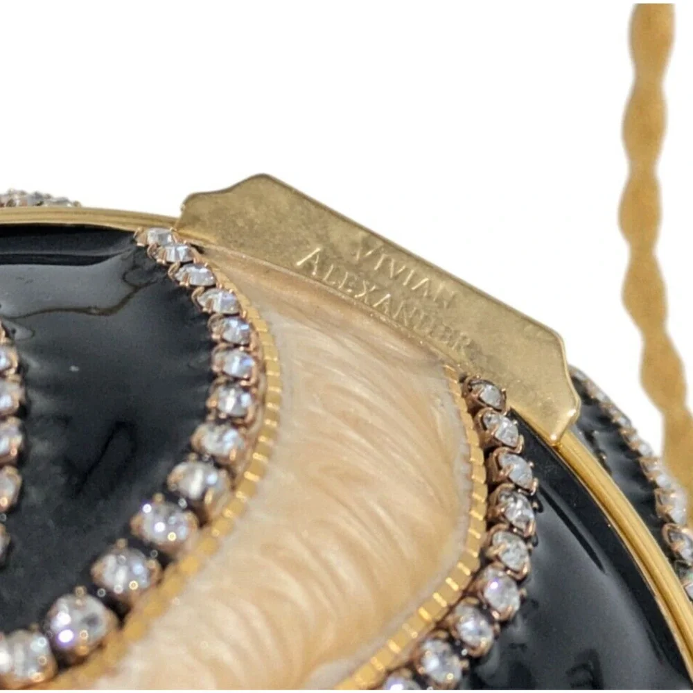 Vivian Alexander Black Gold Striped Enamel Crystal Bead Rhea Duchess II Egg Bag